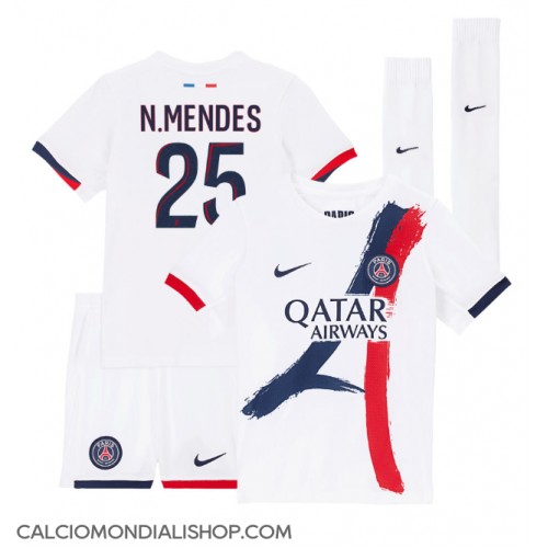 Maglie da calcio Paris Saint-Germain Nuno Mendes #25 Seconda Maglia Bambino 2024-25 Manica Corta (+ Pantaloni corti)